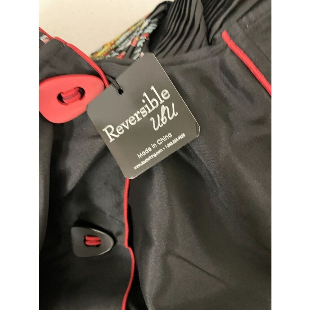 Ubu Womens Reversible Parisian Raincoat Jacket Large Red black Floral Hooded NWT - Picture 7 of 12